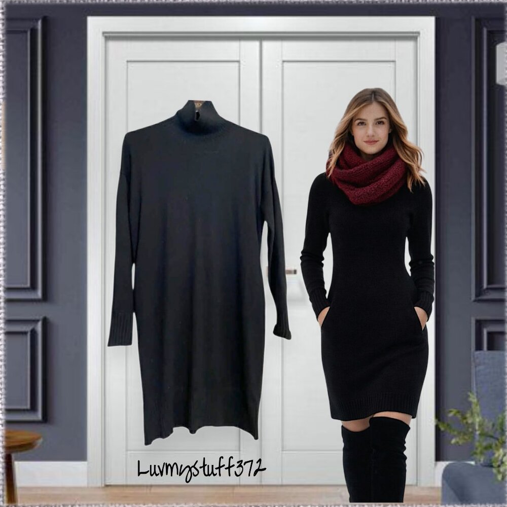 LULULEMON Softer Still Cashmere Blend Turtleneck Sweater Dress Black